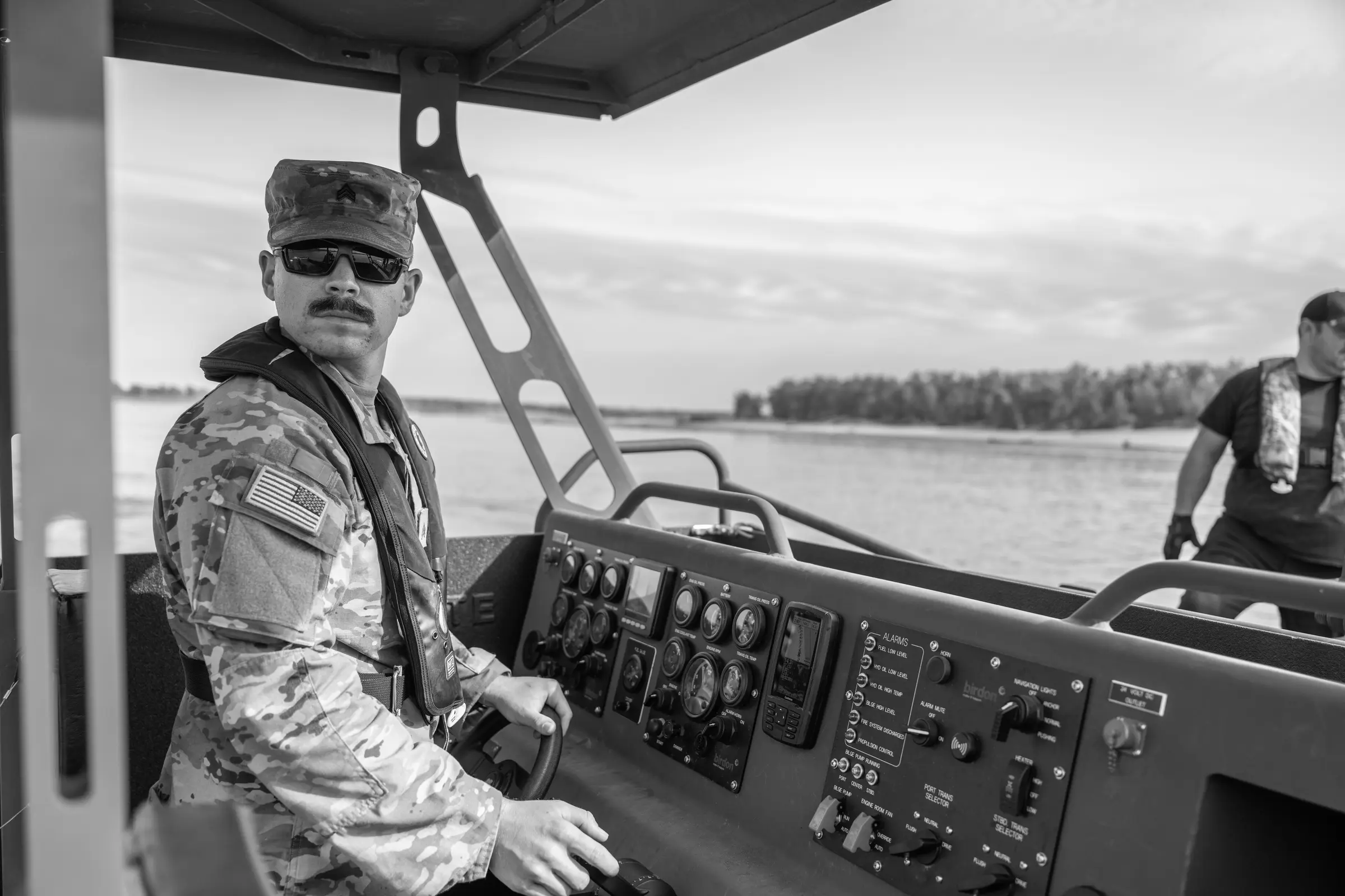 North Dakota Army National Guard Soldier operating bridge equipment