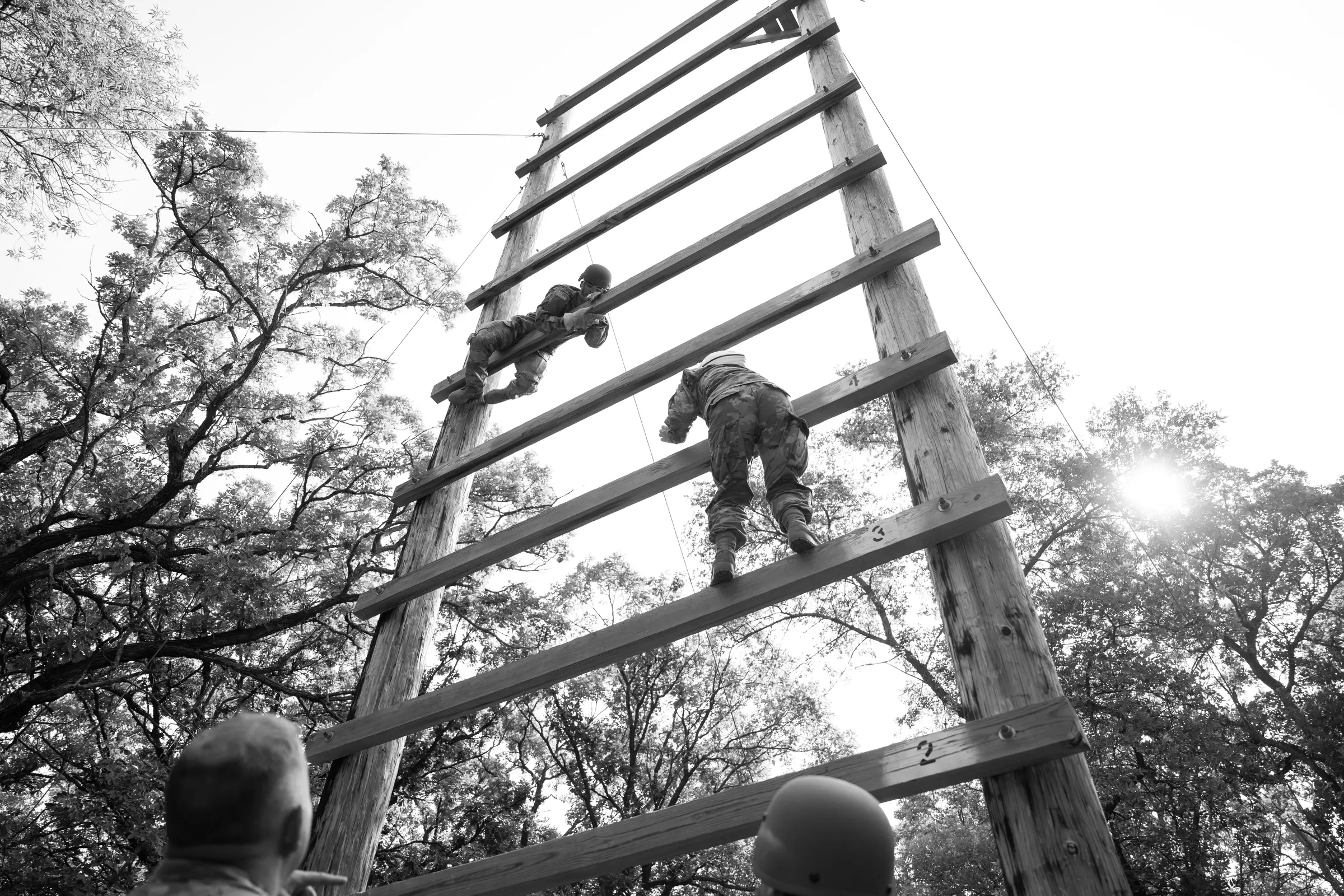 Army National Guard Soldiers completing an obstacle course